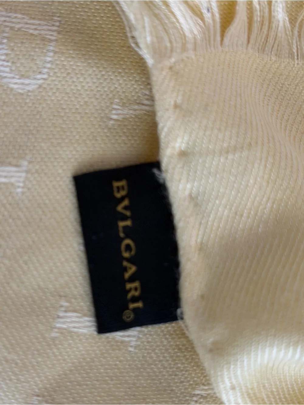 BVLGARI Logomania Silk Wool Maxi Stole Scarf Pale Yellow Buttercream Italy 71x28
